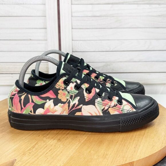 Converse Murrmiku Tropical Flower Print Low Top Sneakers Black Coral Green 7.5 - Picture 1 of 11